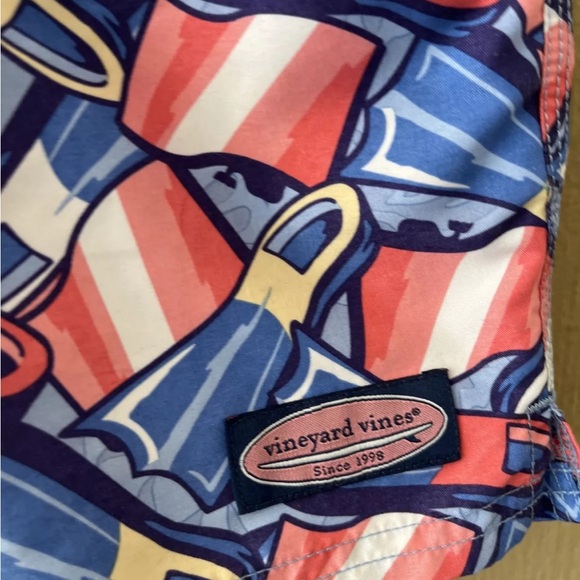 Vineyard Vines Linear Tropics Chappy Trunks Mens Medium Pink Blue Swim Shorts - Picture 2 of 9